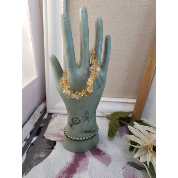 Natural Citrine Gemstone Bracelet | Yellow Crystal Chips | Stretch Jewelry - Picture 4 of 7